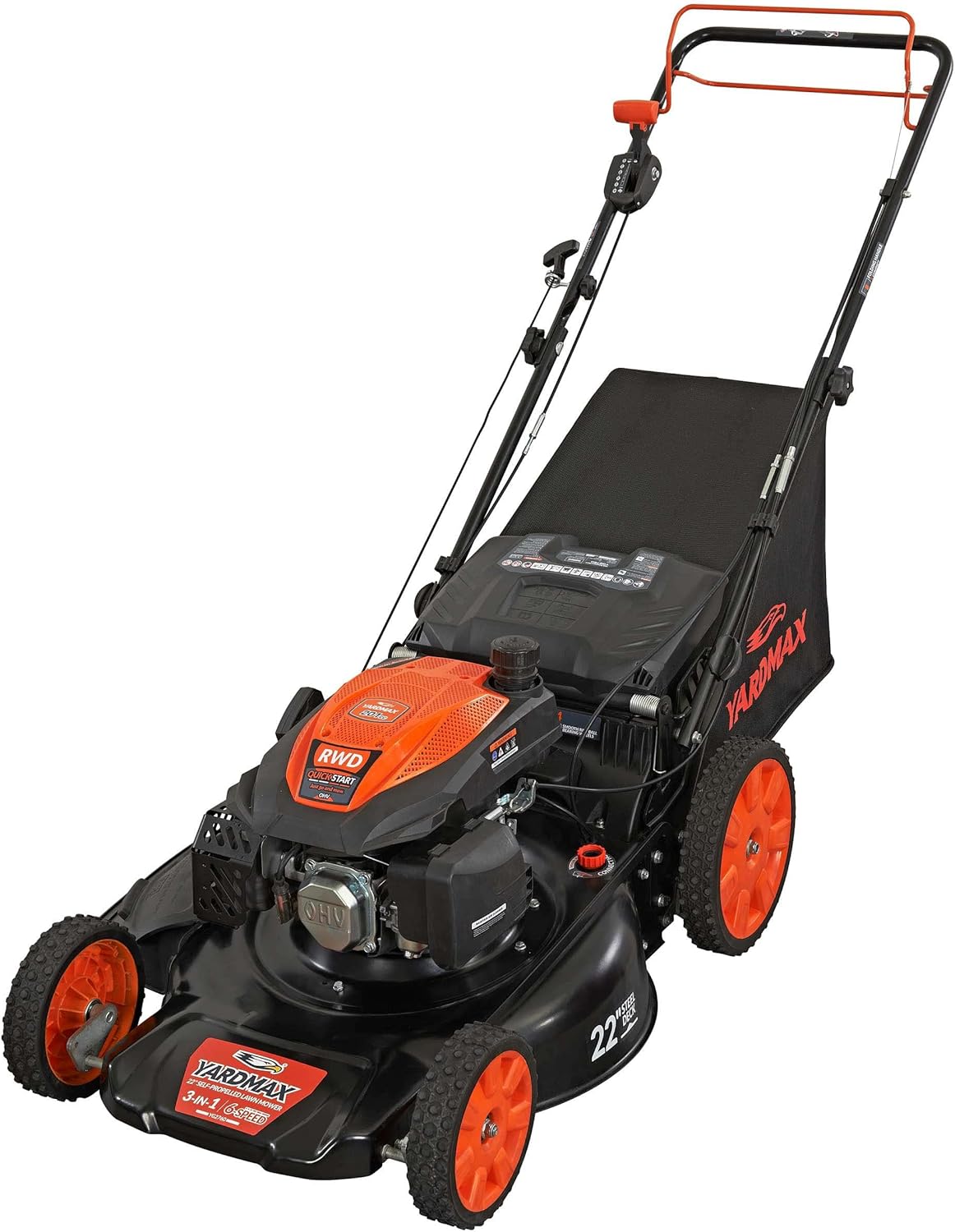 22 in. 201cc Select PACE 6 Speed CVT High Wheel RWD 3-in-1 Gas Walk Behind Self Propelled Lawn Mower, Black