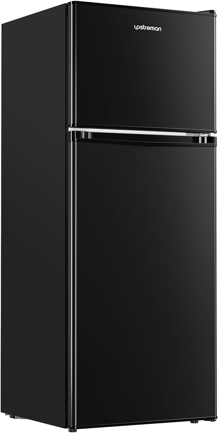 4.0 Cu.Ft Mini Fridge with Freezer – Double Door Compact Refrigerator for Dorm, Office, Bedroom – Adjustable Thermostat, Black (BR401)