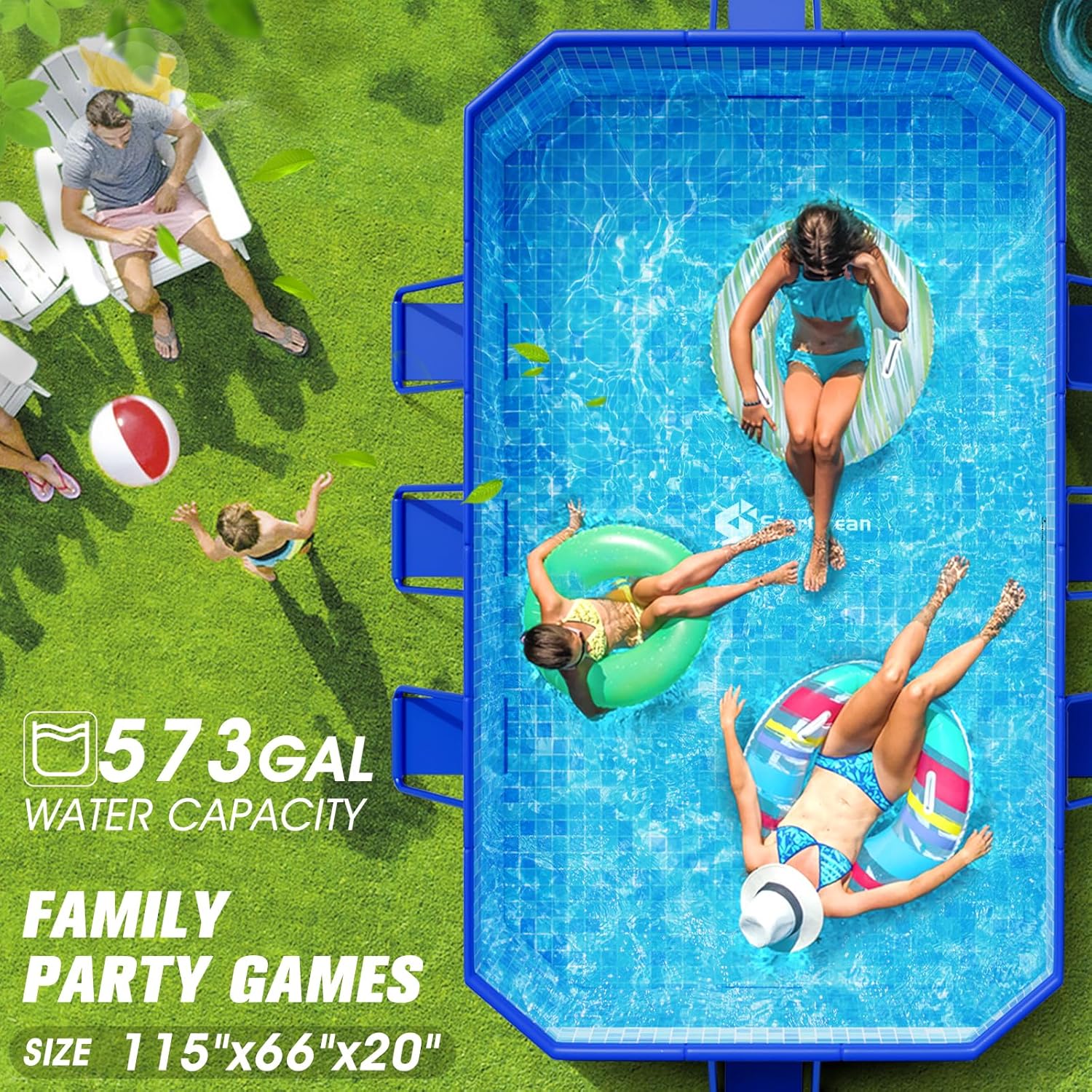 Foldable Pool, Large Non-Inflatable Swimming Pool For Kids,Adult Collapsible Pools Hard Plastic Shell, Oversized Thickened,Portable Folding Kids Pools for Backyard-Mosaic Design-115"x66"x20"