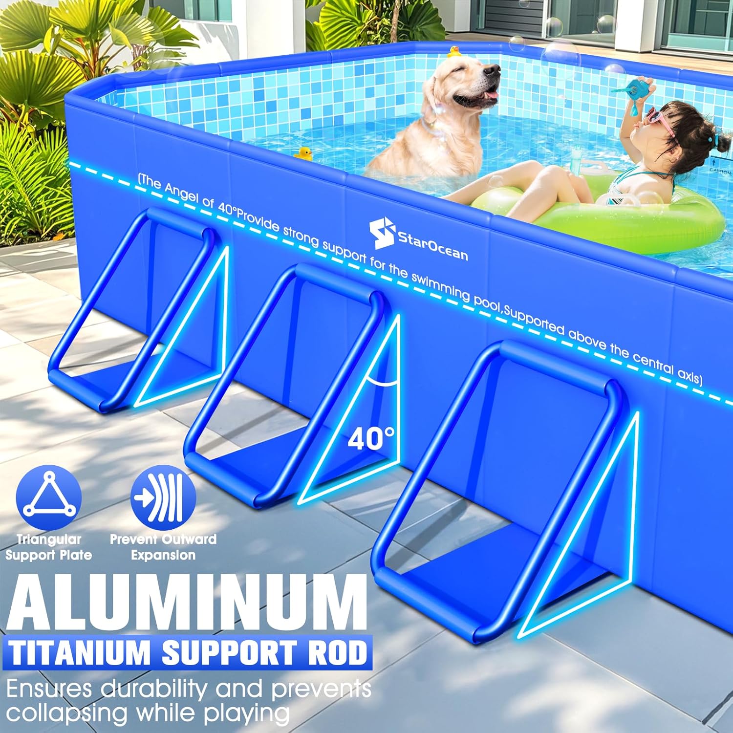 Foldable Pool, Large Non-Inflatable Swimming Pool For Kids,Adult Collapsible Pools Hard Plastic Shell, Oversized Thickened,Portable Folding Kids Pools for Backyard-Mosaic Design-115"x66"x20"