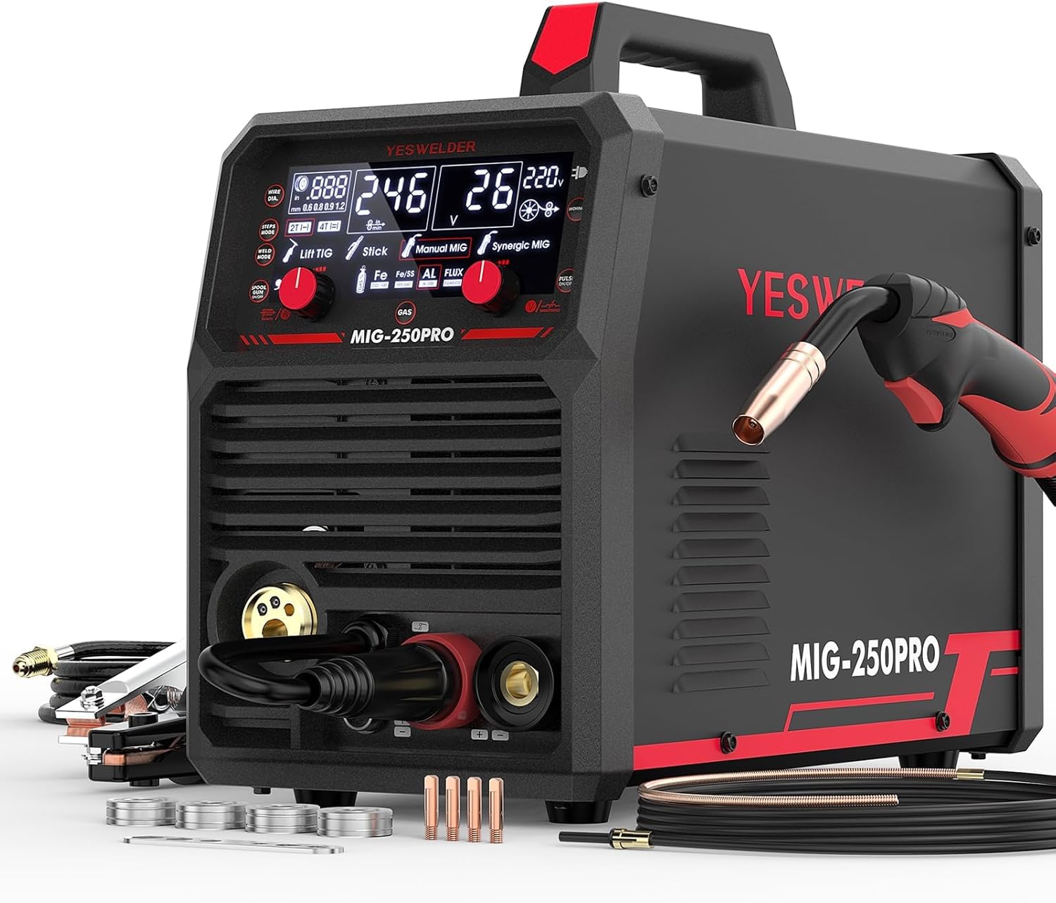 MIG Welder,110V Flux Core Welder Flux Core MIG/Lift TIG/Stick 3-in-1 Large LED Digital Display Welding Machine IGBT Inverter Welder FLUX-135PRO